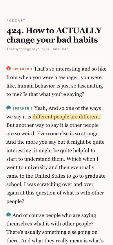 Interview transcript with Speaker 1, Speaker 2 and a highlighted passage